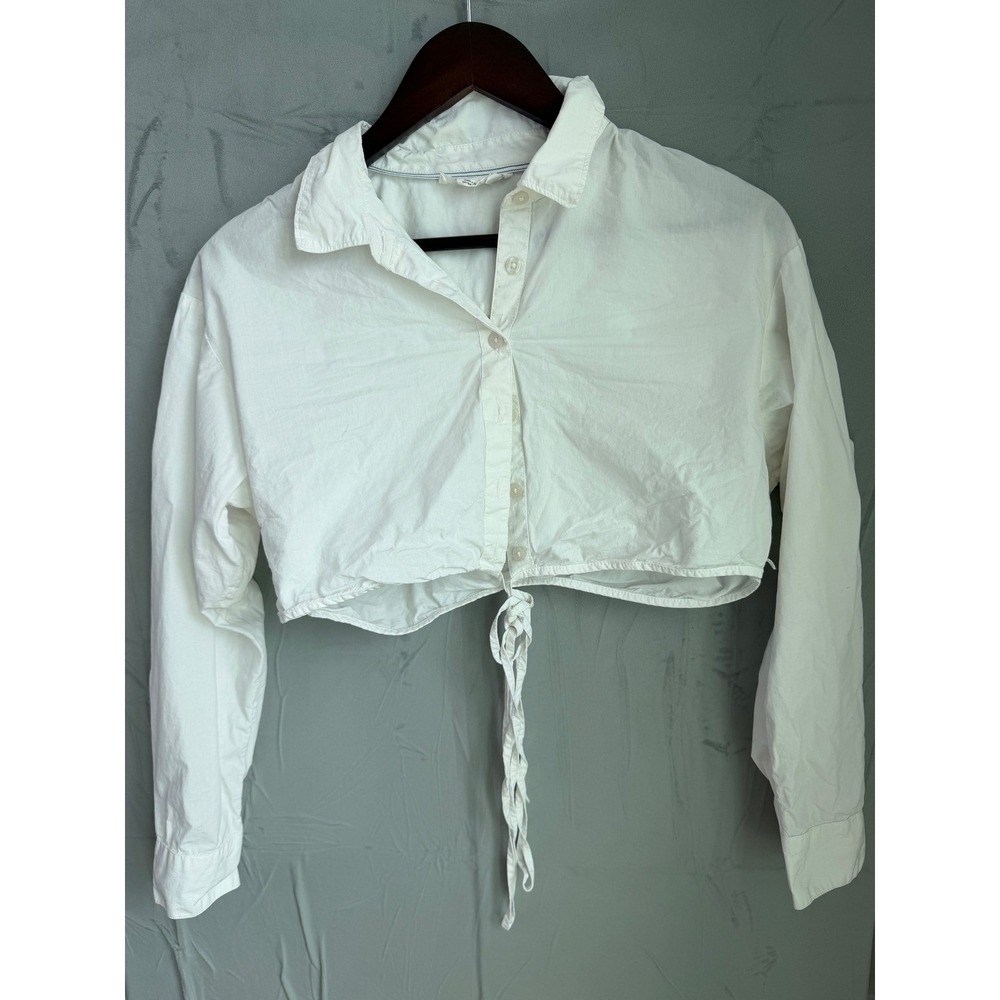 Anthropologie Cropped Tie Front Top 100% Cotton Women S White Summer Americana